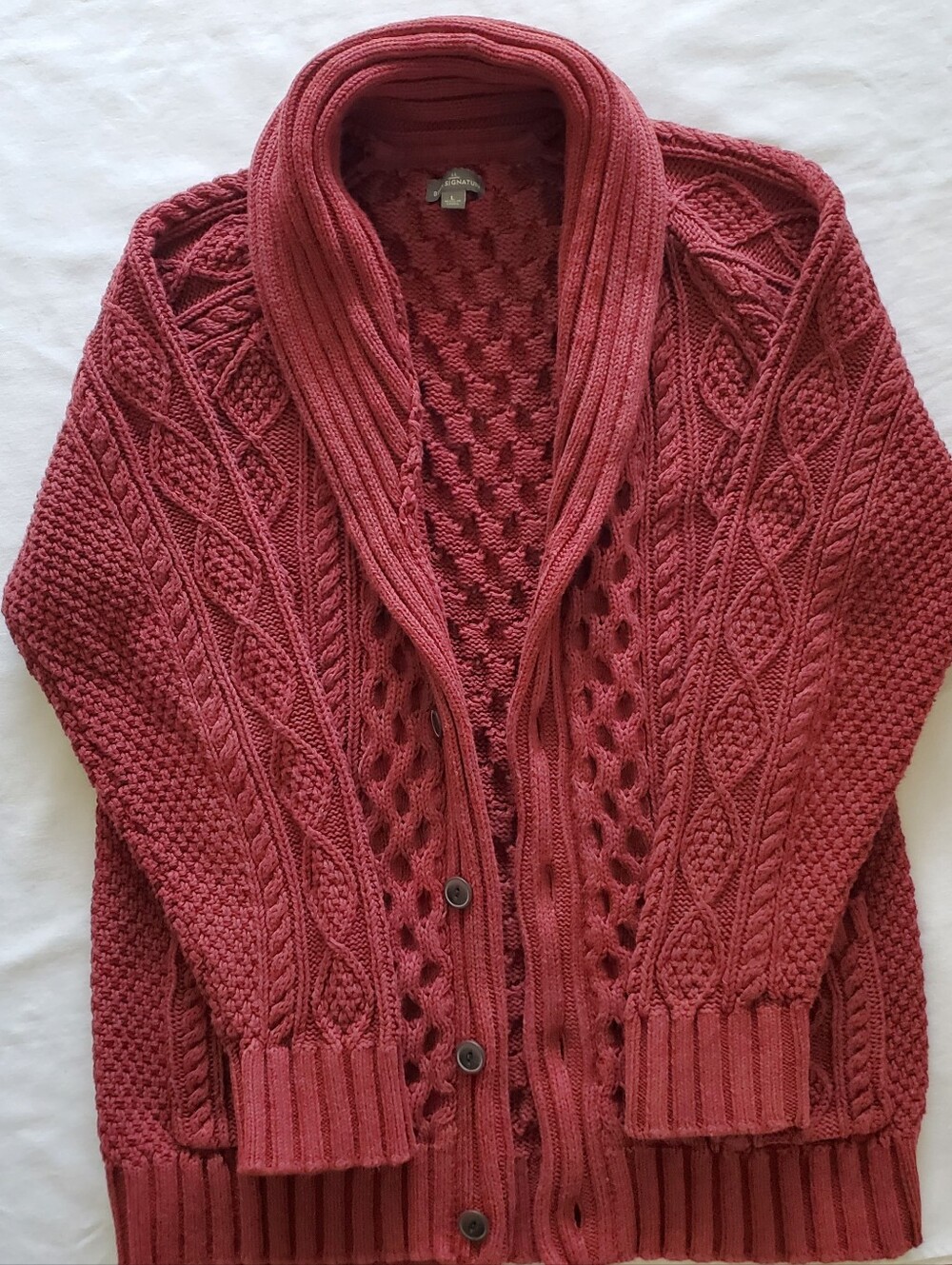 L.L. Bean Signature Men's 100% Cotton Fisherman Shawl Collar Cardigan